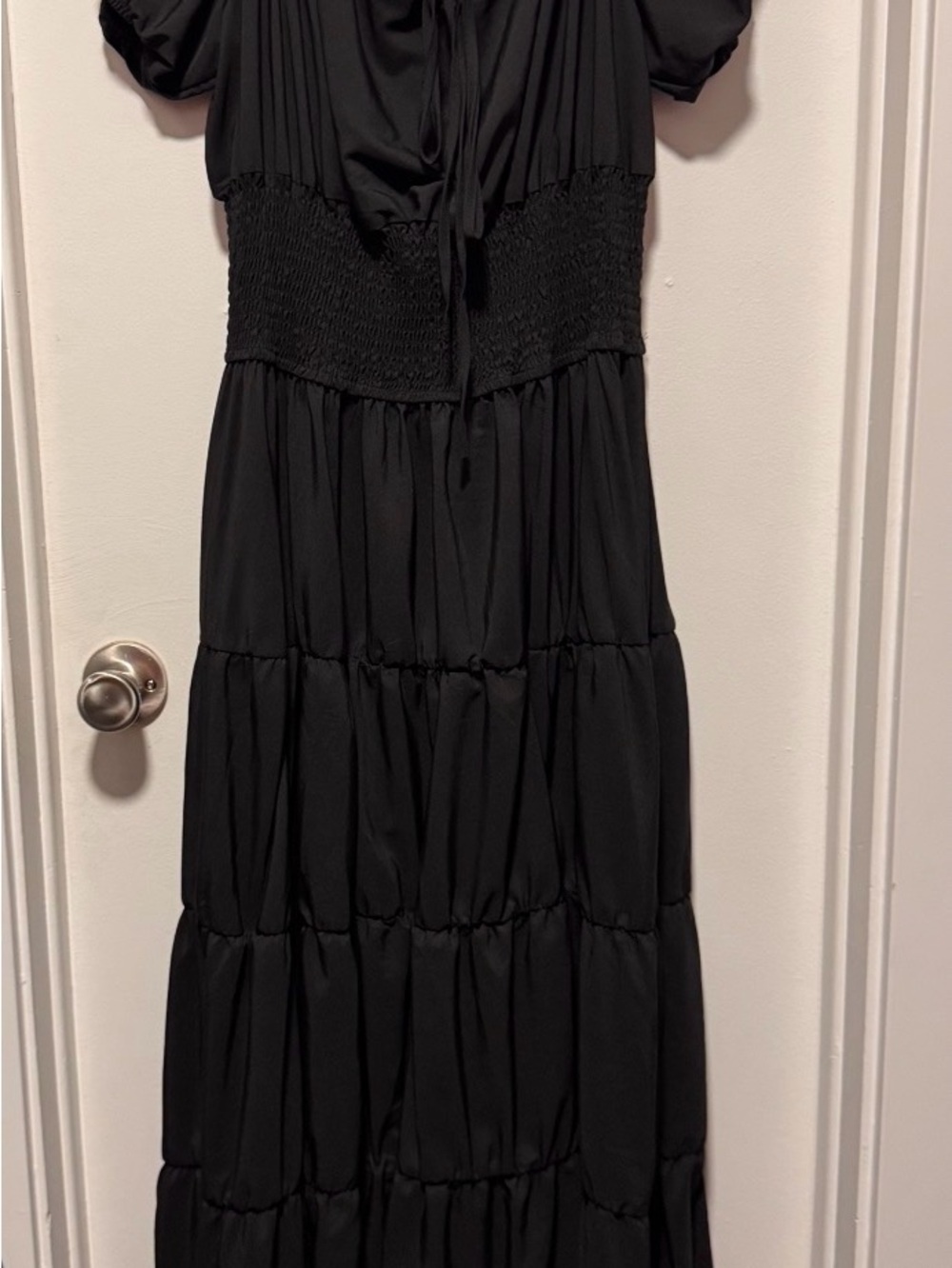 Women's Black Tiered Maxi Dress with Smocked Waist